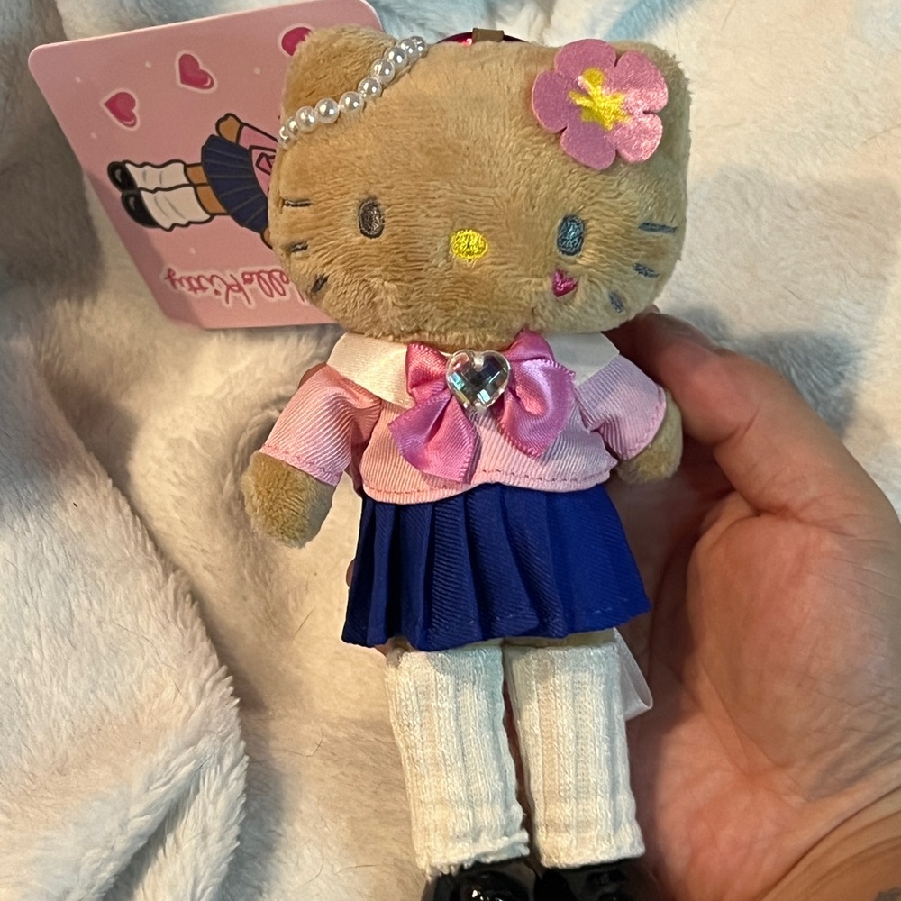Sanrio Hello Kitty Gyaru JK Plush Keychain School Uniform Pink Bow Rare Japan